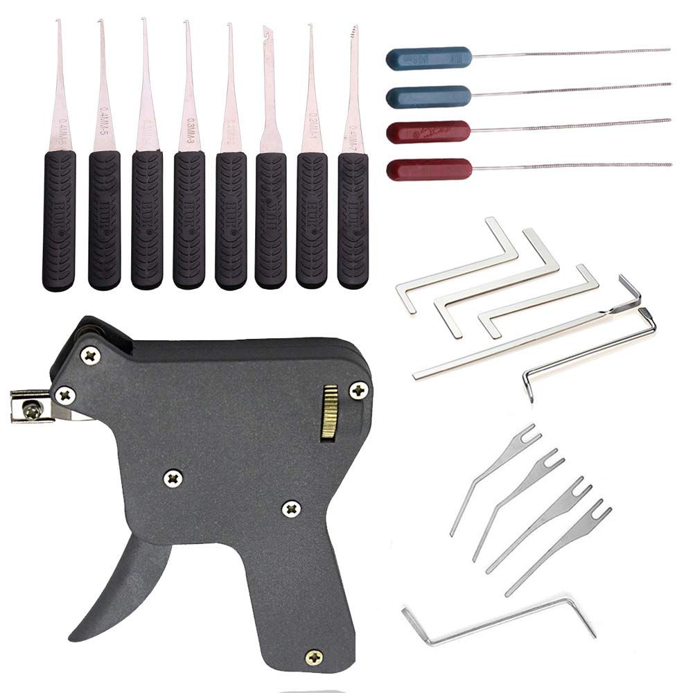 Loboo Idea Lock Pick Broken Key Extractor and Door Lock Opener Tool Kit, Including A Locksmith Gun Tool Kit, 12 Pieces Broken Key Extractor Kit and 5 Pieces Tension Wrenches