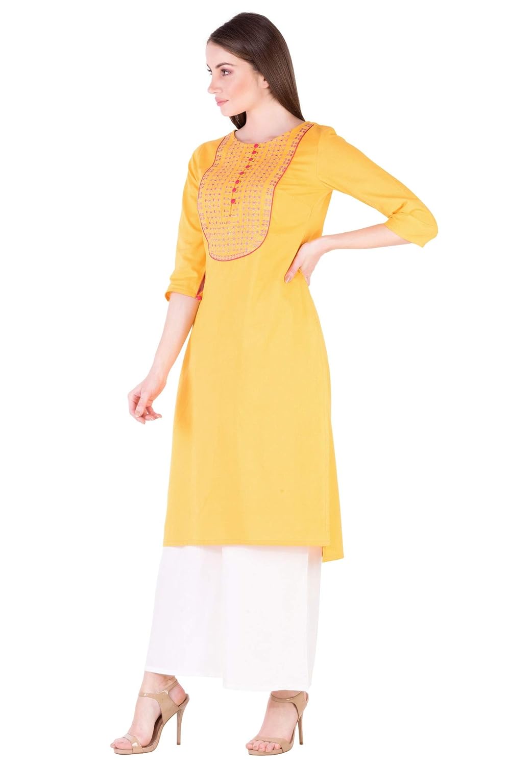 amayra women cotton straight embroidery kurti(white)