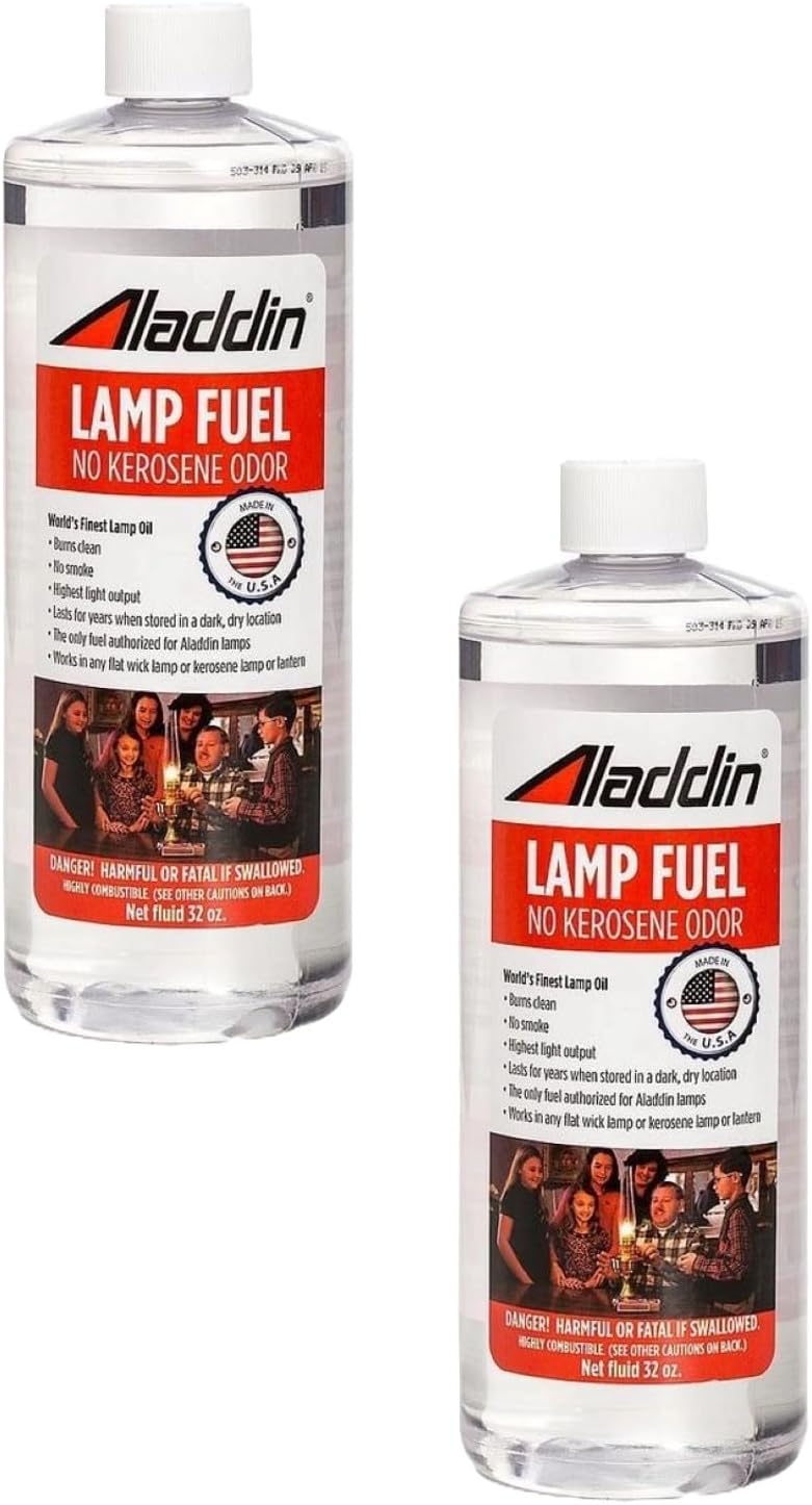 Oil Lamps & Accessories - Aladdin Clear Lamp Oil Fuel - Kerosene Alternative Clean Burning Odor Free for Indoor/Outdoor Flat Wick Lanterns, Lamps and Tiki Torches, 64 Ounces