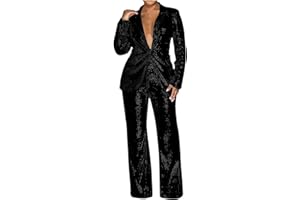 hlysgo Sequin Pants Suit for Women Party Night 2 Piece Outfits Blazer Sets Ladies Formal Prom High Waist Glitter Pants Suits