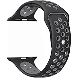 OULUOQI 42mm Soft Silicone Replacement Band for Apple Watch Series 2, Series 1, Sport, Edition, M/L Size ( Black / Gray )