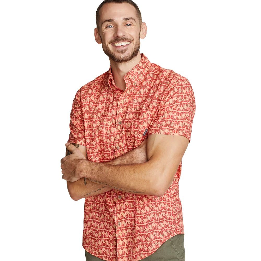 Eddie Bauer Men’s Baja Short-Sleeve Shirt-Print, Flamingo