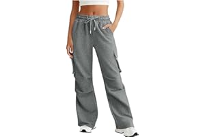 Womens Cargo Sweatpants Wide Leg Drawstring Summer Pants High Waisted Baggy Athletic Pants with Multi Pockets