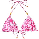 Verdusa Women's Floral Halter Bikini Top String Triangle Bra Summer Swimsuit Tops Beachwear