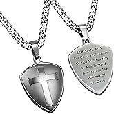 Spirit & Truth Stainless Steel Cross Shield of Faith Armor of God on 24" or 20" Polished Stainless Steel Curb Chain Ephesians 6:11