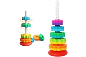 JTDER Spinning Stacking Toys - Colorful Rainbow Tower Stacker and Spinning Wheel Toy for Early Education, BPA Free - Enhance 