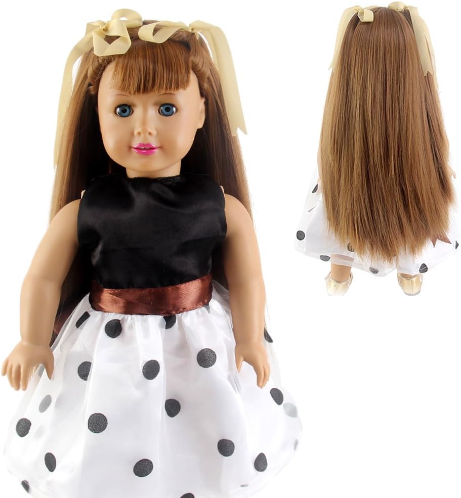 STfantasy American Girl Doll Wigs Long Straight Light Brown Hairpiece w/ Bowknot Braids