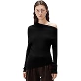 SUUKSESS Women Cashmere Off Shoulder Pullover Sweater Ribbed Knit Long Sleeve Shirts