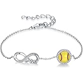E Softball Infinity Bracelet for Women, Sterling Silver Sport Accessories Birthday Christmas Jewelry Gifts for Women Mom
