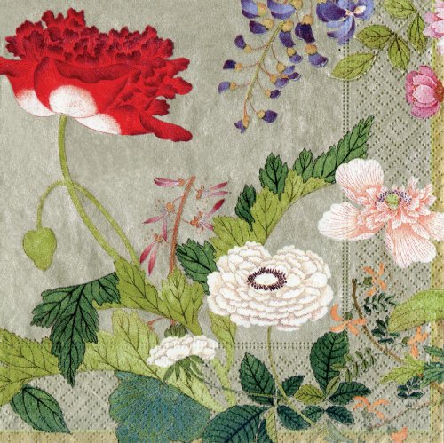Entertaining with Caspari Set of 2 Profusion of Flowers Lunch Napkins, Platinum…