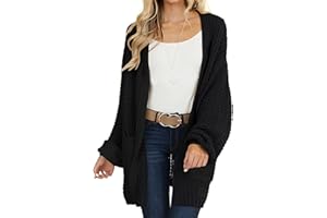 MEROKEETY Women's 2025 Fall Open Front Chunky Knit Sweater Oversized Lantern Sleeve Cardigan Outwear