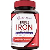Doctor's Recipes Iron Supplement for Women &amp; Men, 65mg from Ferrous Bisglycinate Sulfate Carbonyl Iron, Non-Constipating, Vitamin C for Optimal Absorption, Energy, Blood Support, 60 Tabs