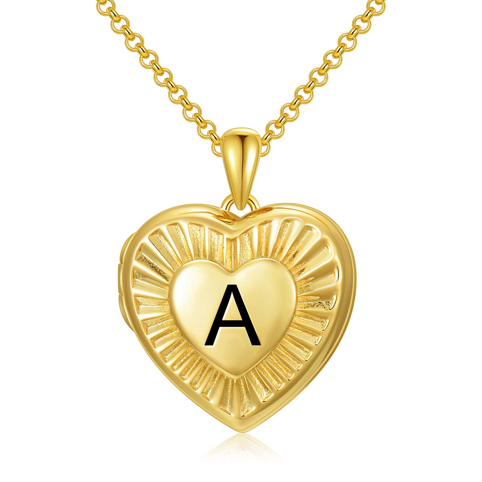SOULMEET 18ct Gold Plated Silver Radiation Initial Heart Locket Necklace That Holds Pictures Photo Locket Necklace Letter A (Locket only)