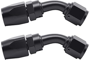 VehiMata 6AN Hose End Fitting 45 Degree Swivel for CPE Braided Fuel Hose Line Aluminum Black 2PCS