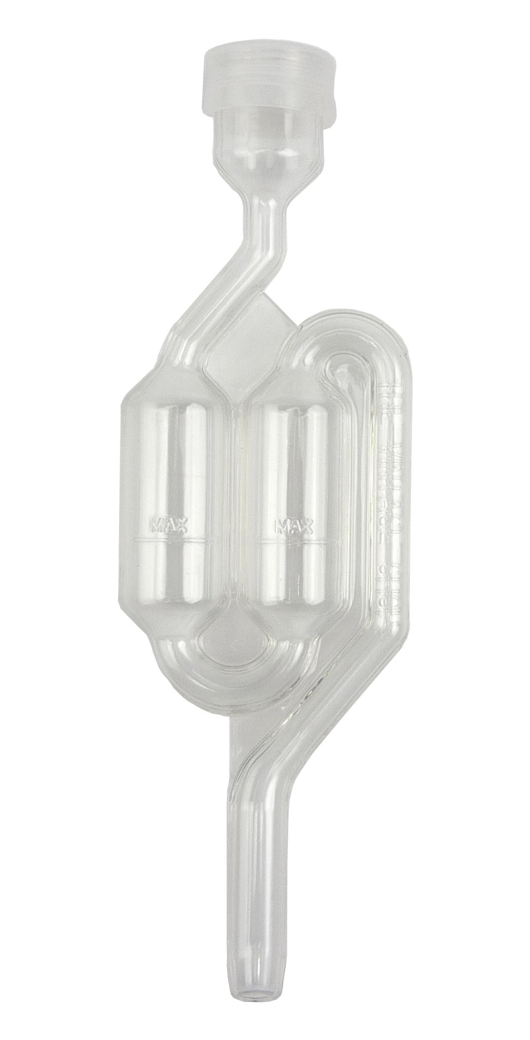 Twin Bubble Airlock With Universal Blue 6.5 Gallon Carboy Cap on