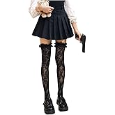 GORGLITTER Women's Lace Socks Ruffle Knee High Fishnets Cute Mesh Sheer Thigh High Stockings