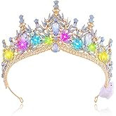 Brishow Light Up Fantasy Rhinestone Gold Crowns,Bridal Wedding Tiaras,Queen Headpiece Jewelry for Women