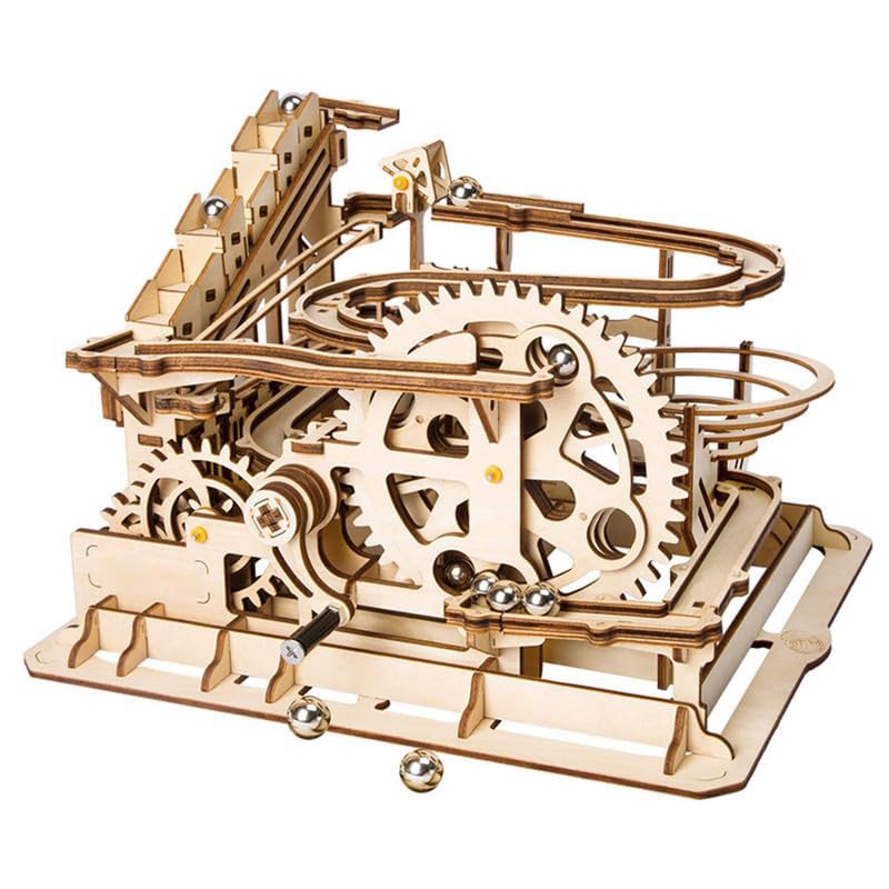 ROKR Hand Cranked Marble Run Wooden Model Kits Assembly 3D Wooden Puzzle Mechanical Model Kits with Balls for Teens and Adults(Waterwheel Coaster) — image 1