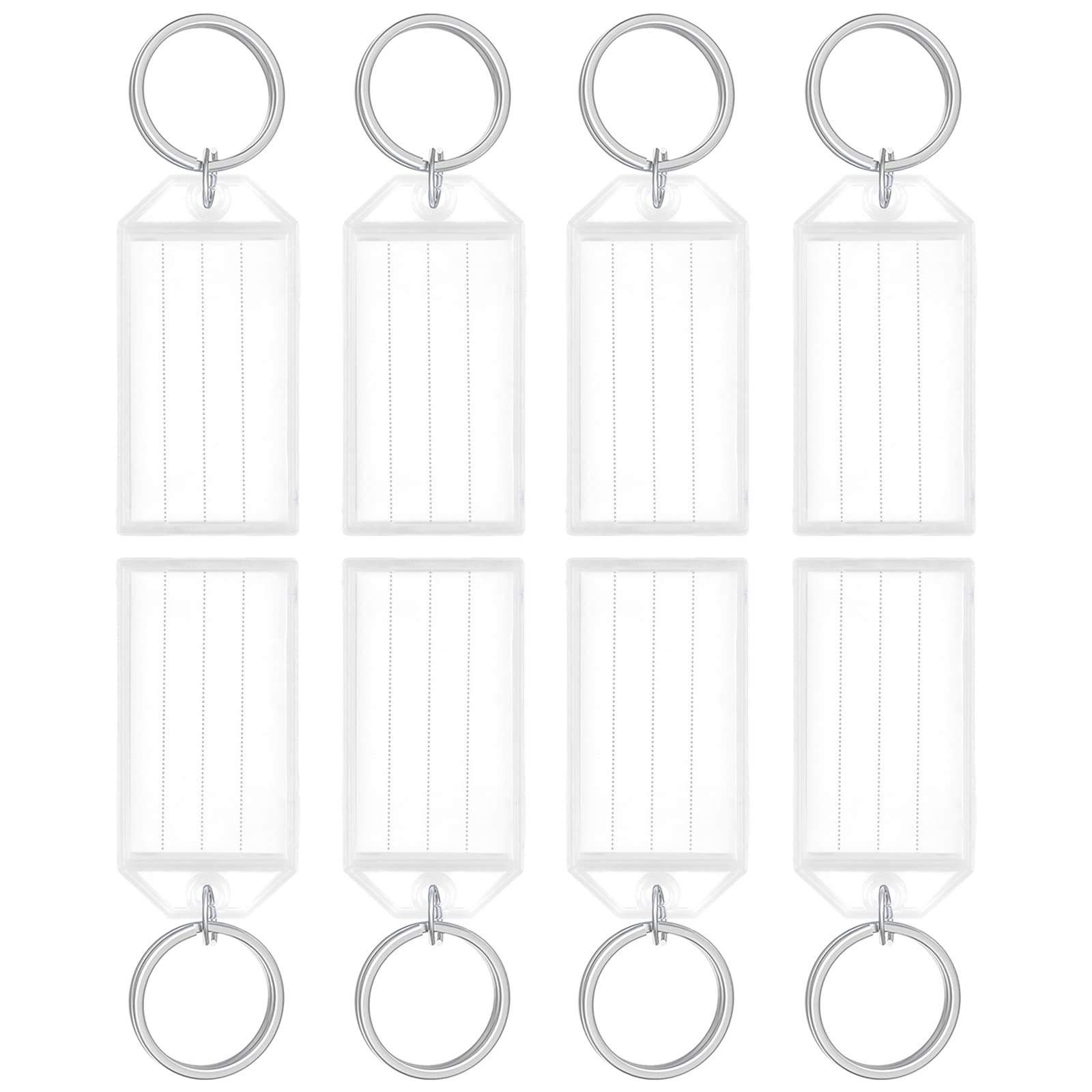 Uniclife 20 Pieces Key Tags 5 cm Plastic Key Chain Tags with Ruled Blank Paper Labels Transparent Covers and Split Rings Sturdy Item Identifiers, White