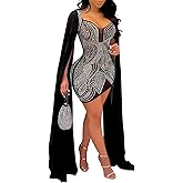 PORRCEY Women's Sexy Elegant Rhinestone Mesh See Through Dance Party Club Night Out Bodycon Mini Dress