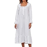 Viakeo 100% Cotton Nightgowns For Women Victorian Night Gown Long Sleeve House Dress With Pockets S-3XL