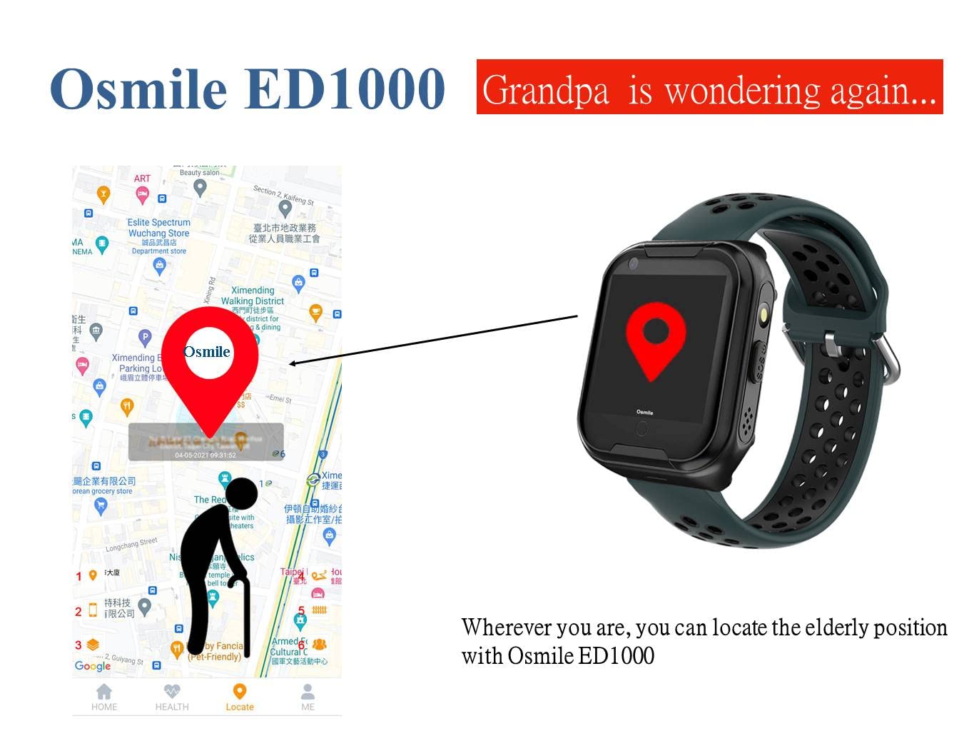 Osmile ED1000 GPS Anti-Lost Tracker for Dementia, Alzheimer & Autism Patients (GPS Watch for Elderly & Kid with SOS Call, Tracking & GeoFence Function)