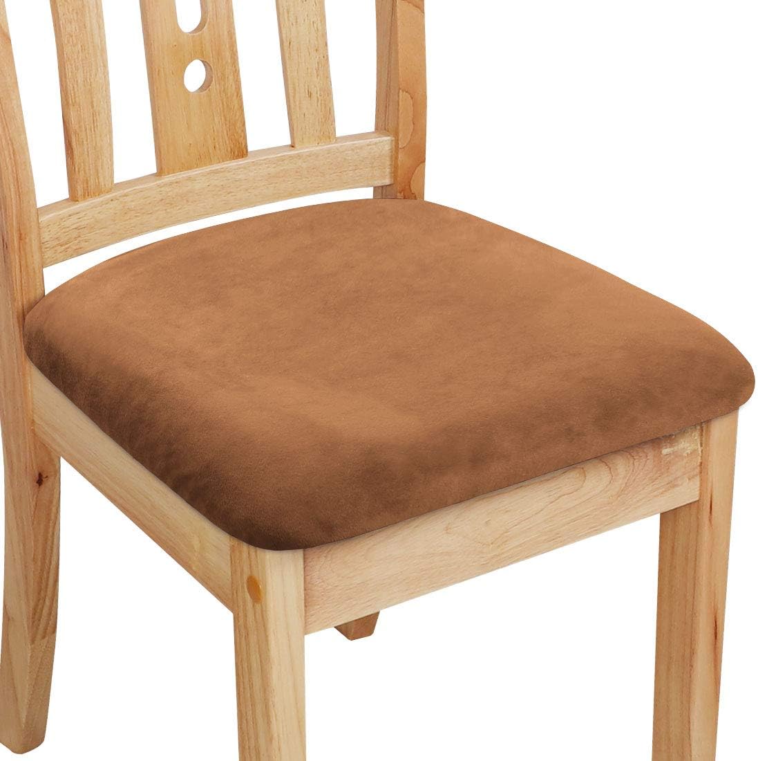 PiccoCasa Dining Chair Seat Covers Set of 6, Velvet Chair Seat Cover with Ties for Dining Room