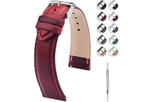 Fullmosa 22mm Leather Watch Bands Compatible with Samsung Galaxy Watch 46mm,Galaxy Watch 3 45mm,Gear S3 Frontier/Classic,Huawei Watch GT,Garmin Vivoactive 4/Forerunner 945,Red+Silver Buckle