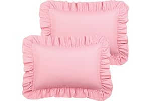 PiccoCasa Ruffled Pillow Shams Set of 2, Soft Breathable Pillow Covers with Envelope Closure, 100% Brushed Microfiber Pillow Case King Pink