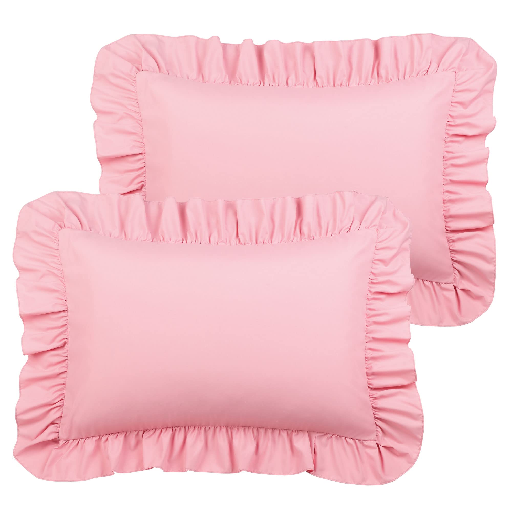 PiccoCasa Brushed Ruffle Pillowcases 2 Pack, Soft Breathable Pillow Covers with Envelope Closure, 4inch Hem Microfiber Pillow Case Pink 50x90cm