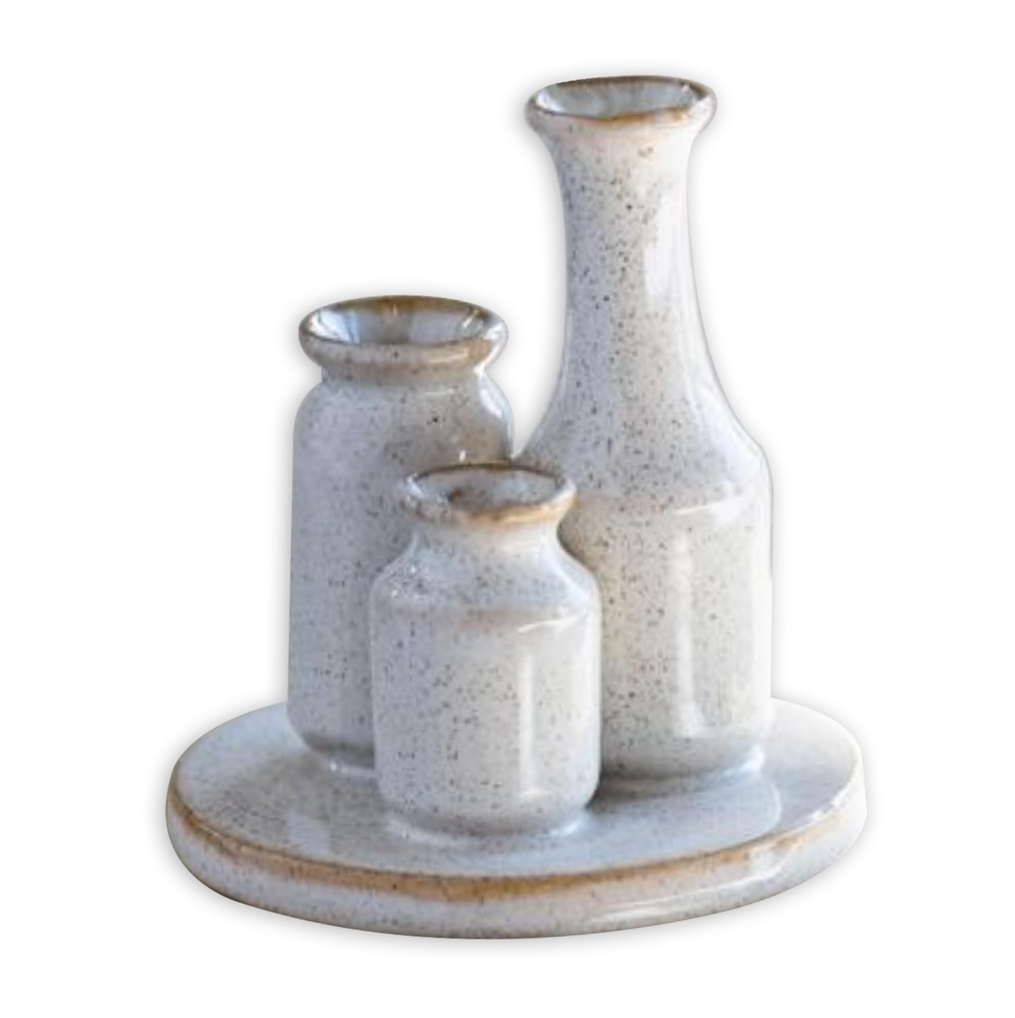 Photo 1 of 100 North PD Home & Garden Rustic Modern Farmhouse Minimalist Accent 4 x 4 Inch Ceramic Flower Bud Artisan Vase Trio on Base Speckled White Glaze
