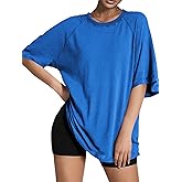 Tankaneo Womens Oversized Tshirts Crew Neck Short Raglan Sleeve Tunic Tops Summer Casual Loose Fit Workout Tee Shirts