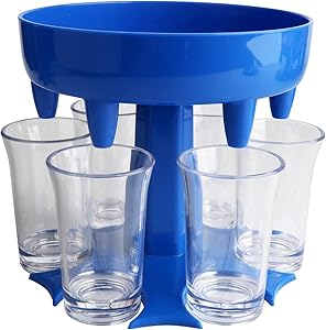 6 Shot Glass Dispenser and Holder With 6 Small Glasses Dispenser For Filling Liquids Bar Shot Dispenser Cocktail Dispenser With Slogan Carrier Liquor Dispenser Gifts,Blue