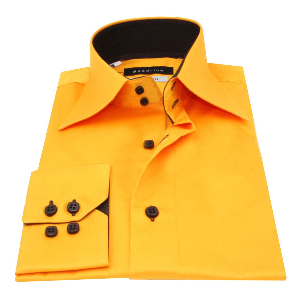 Meadrine Chemise Homme Slim Fit Orange Mangue Avec Doublures Marron Fonce Pur Coton Vetements De Mariage Fantaisie Et Specialty