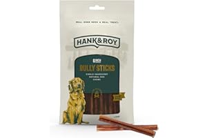 HANK AND ROY LLC Hank & Roy All-Natural, Single-Ingredient Dog Bully Sticks, Long Lasting, Easily Digestible Dog Chews, Antibiotic and Hormone Free 6” Beef Pizzle Sticks for Dogs, Pack of 6