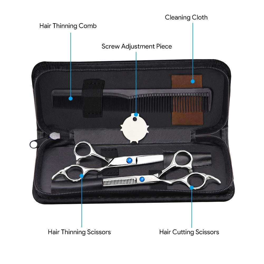 Hair Cutting Scissors Kit, Sharp Hair Scissors Made of Resist Corrosion and Rust Stainless Steel with Regular Hair Shear, Thinning Scissor, Comb, Black Leather Case for Home Use, Professional Barbers : Beauty