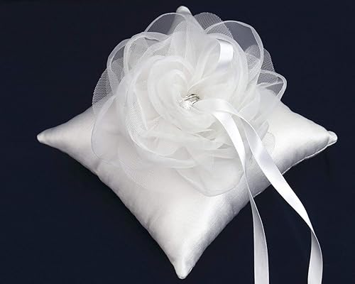 Amazon Com Satin Ring Pillow With Oversized Mesh Organza Corsage