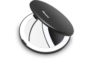 Fancii Small Compact Magnifying Mirror with Natural LED Lights, 1x & 10x - Daylight LED, Portable Mini Pocket Lighted Mirror for Purses and Travel, Midnight Black (Lumi Mini)
