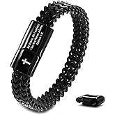 FEEL STYLE Mens Cross Bible Verse Bracelet Chain - Stainless Steel Christian Jesus Scripture Black Men's Bracelets - Religious Gifts for Men Boyfriend