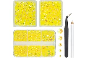 qiipii 3 Boxes 5070PCS Lemon Yellow AB Resin Rhinestones for Crafting Citrine AB Flatback Jelly Stones 2mm 3mm 4mm 5mm 6mm Non-Hotfix Diamonds Crystals Gems for Nails Face Makeup Tumblers DIY Crafts