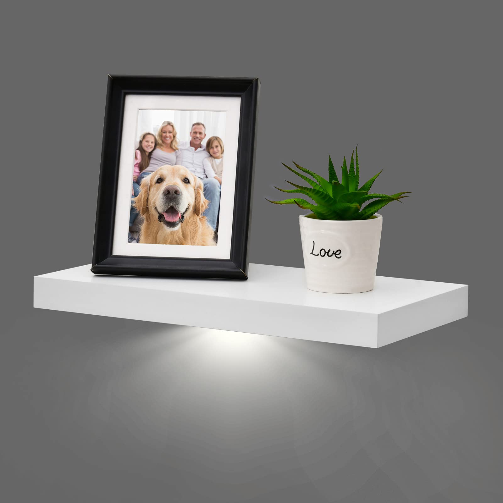 Photo 1 of WELLAND White Floating Shelf with Motion Sensor Light, Wall Mounted Storage Shelf, Floating Nightstand for Bedroom, Bathroom, Kitchen and Living Room