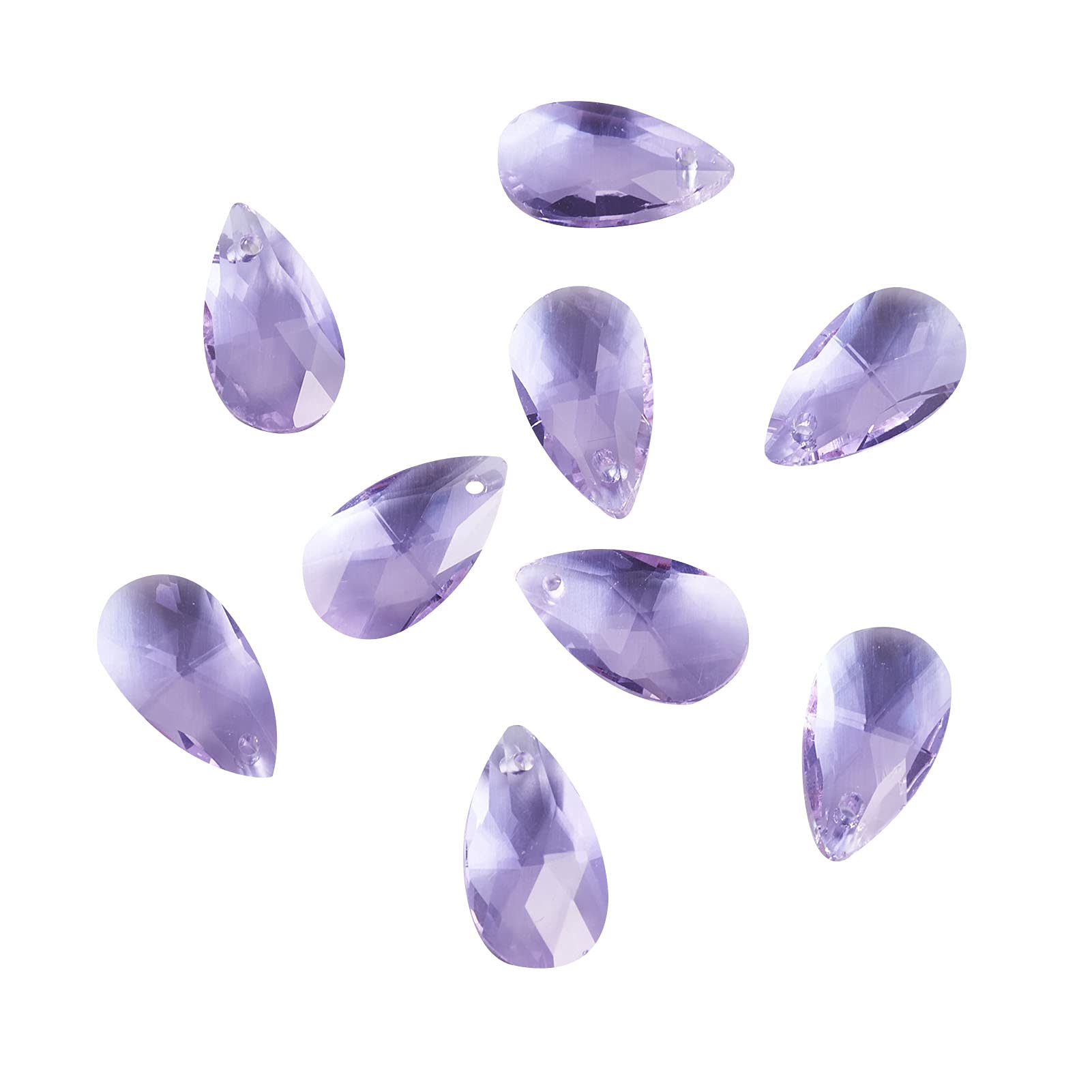 Beadthoven 100pcs Teardrop Glass Beads Lilac Color Faceted Dorp Crystal Beads Top Drilled Dangle Pendants for Jwewelry Making Chandelier Home Hanging Decor, Hole: 1mm