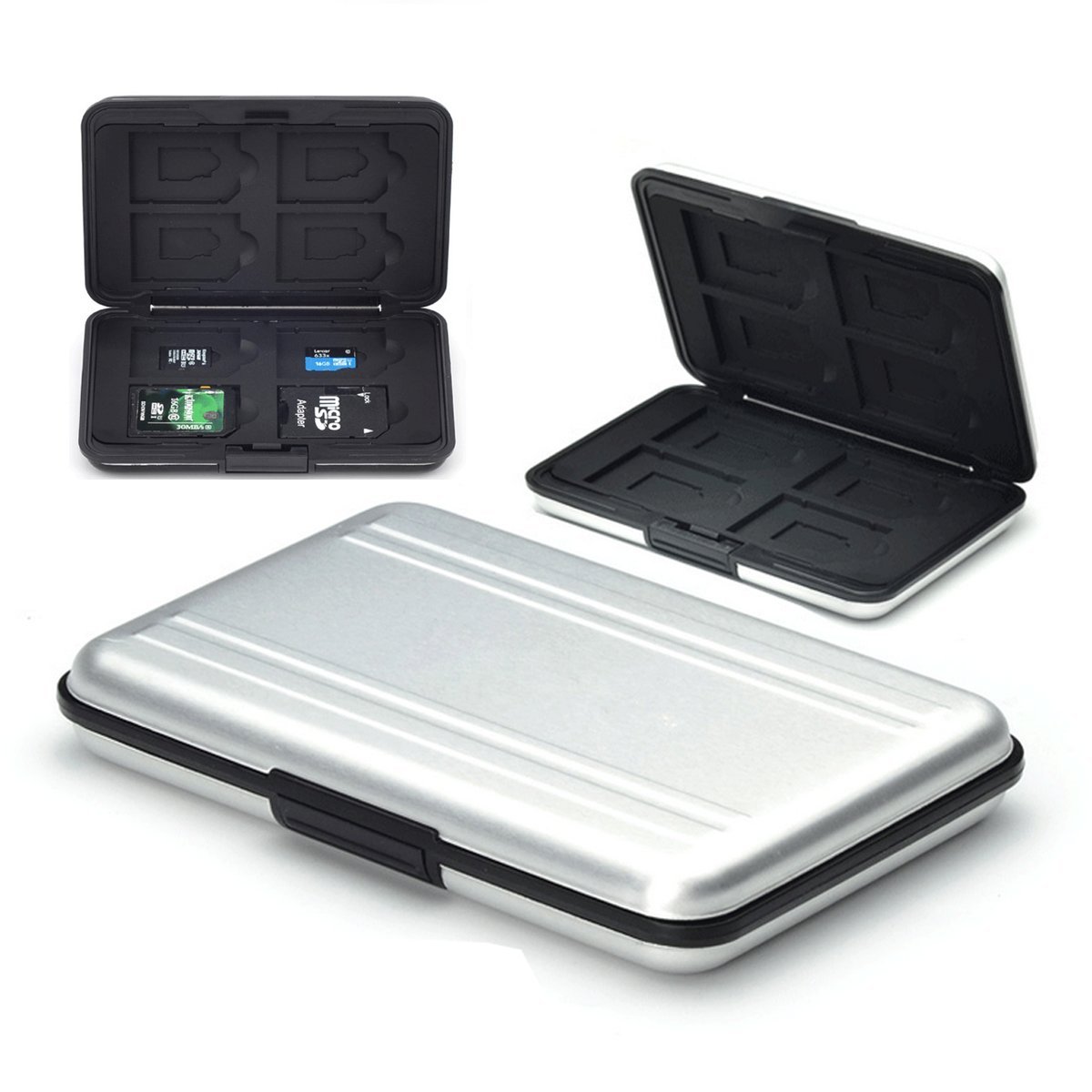 Flycoo Case for Memory Cards, Shockproof, Dust-proof, Waterproof, Anti-Magnetic Box for 8 SD Cards, 8 TF/Micro SD Cards (Silver)