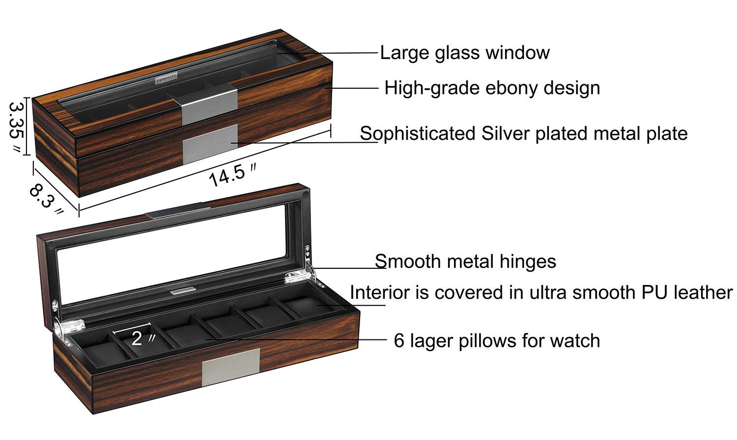 Lifomenz Co 6 Watch Box Organizer - Large Wooden Watch Storage Box Display Case
