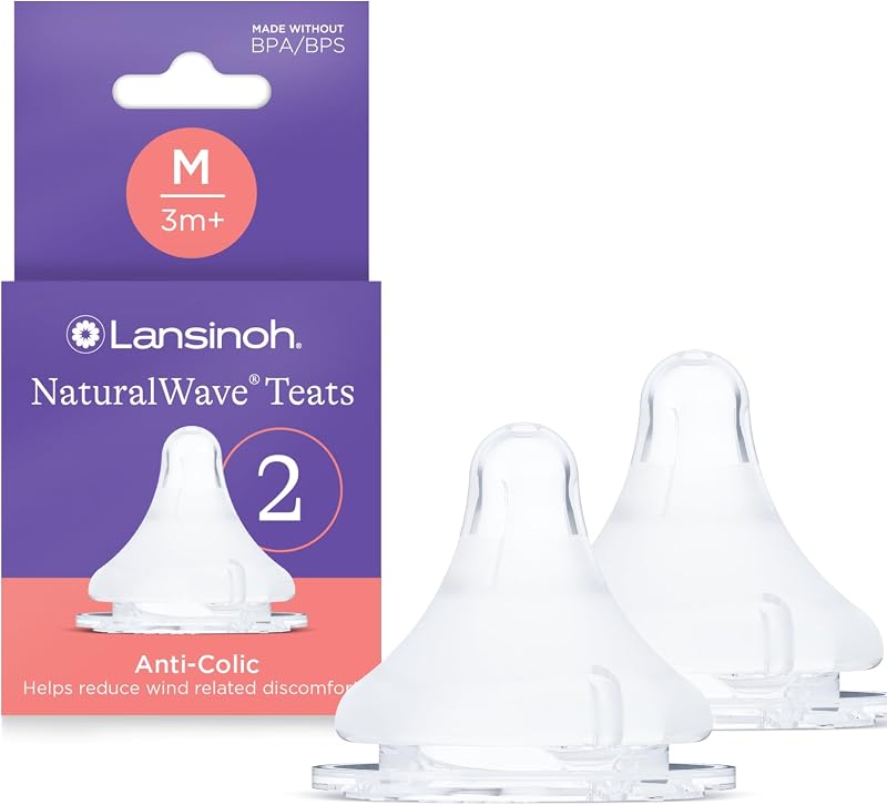 Lansinoh NaturalWave Baby Bottle Teats Medium Flow Anti-Colic 2 Pack
