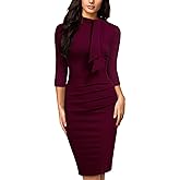 Miusol Women's Retro Half Collar Ruffle 2/3 Sleeve Cocktail Pencil Dress