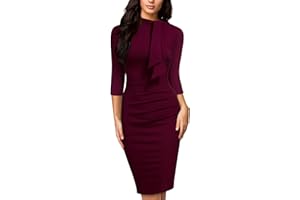 Miusol Women's Retro Half Collar Ruffle 2/3 Sleeve Cocktail Pencil Dress