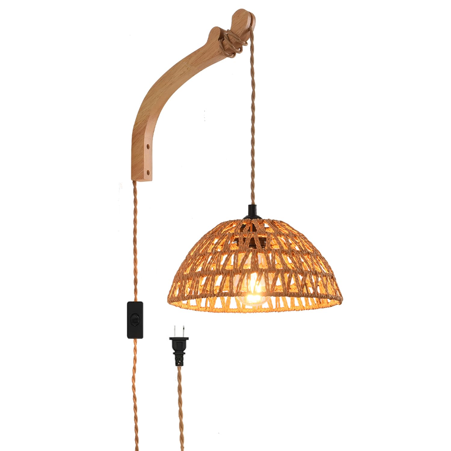 Photo 1 of **UNKNOWN DAMAGES/MISSING PIECES**  CAFULAM Plug in Wall Sconce,Farmhouse Wicker Wall Lamp Plug in,Hand Woven Rattan Wall Light Farmhouse Rustic Boho Sconces Wall Lighting for Living Room Bedroom