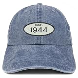 Trendy Apparel Shop Established 1944 Embroidered 76th Birthday Gift Pigment Dyed Washed Cotton Cap - Navy