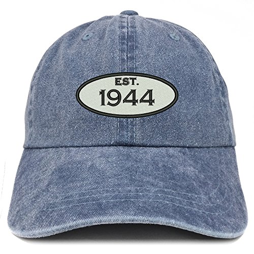 Trendy Apparel Shop Established 1944 Embroidered 76th Birthday Gift Pigment Dyed Washed Cotton Cap - Navy